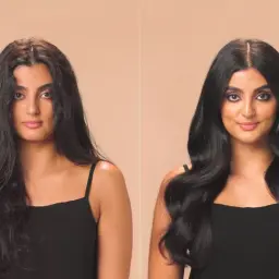 Prima e dopo: capelli crespi trasformati in onde lucenti grazie al hair oiling.
